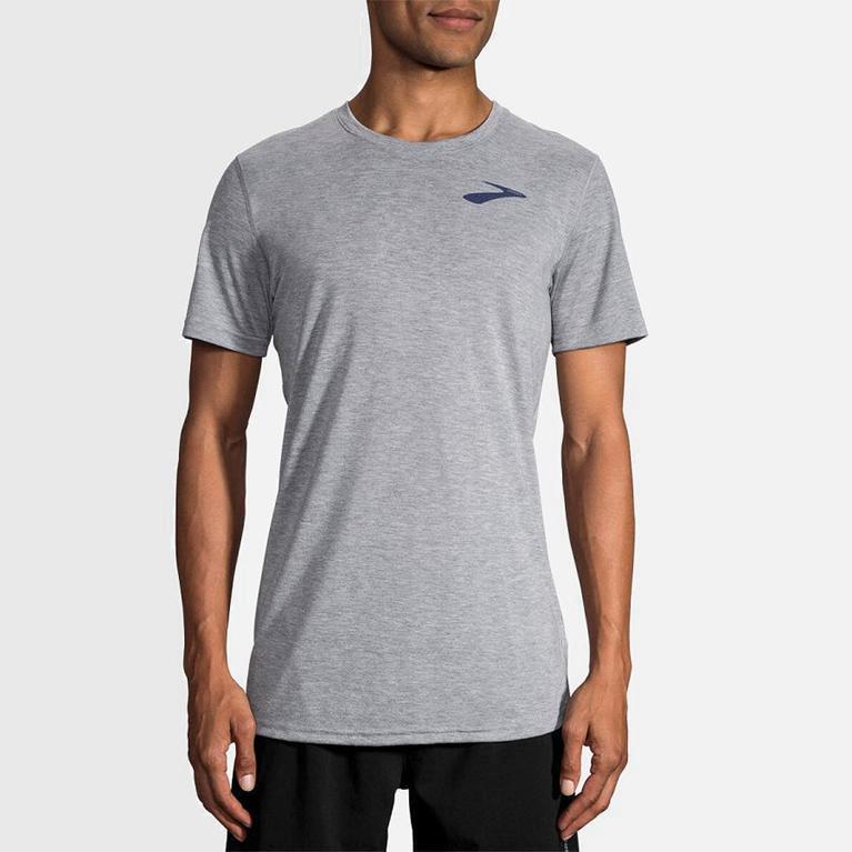 Brooks Distance Graphic Men's Short Sleeve Running Shirt UK Outlet - Grey (HFZAD2170)